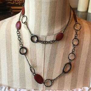 RED & Black Geometric Circle Metal Necklace